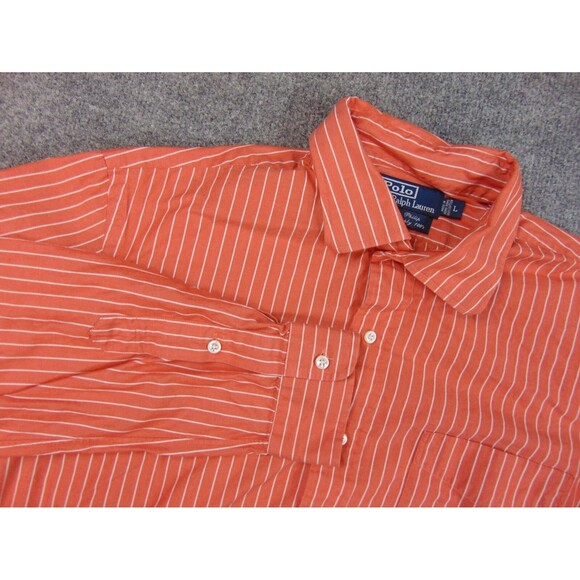 Vintage‎ Polo Ralph Lauren Shirt Mens Large Orange White Stripe Custom Philip - Picture 1 of 7